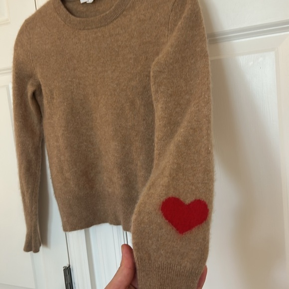 White + Warren Cashmere Heart Sleeve Crewneck in Camel - Picture 8 of 11